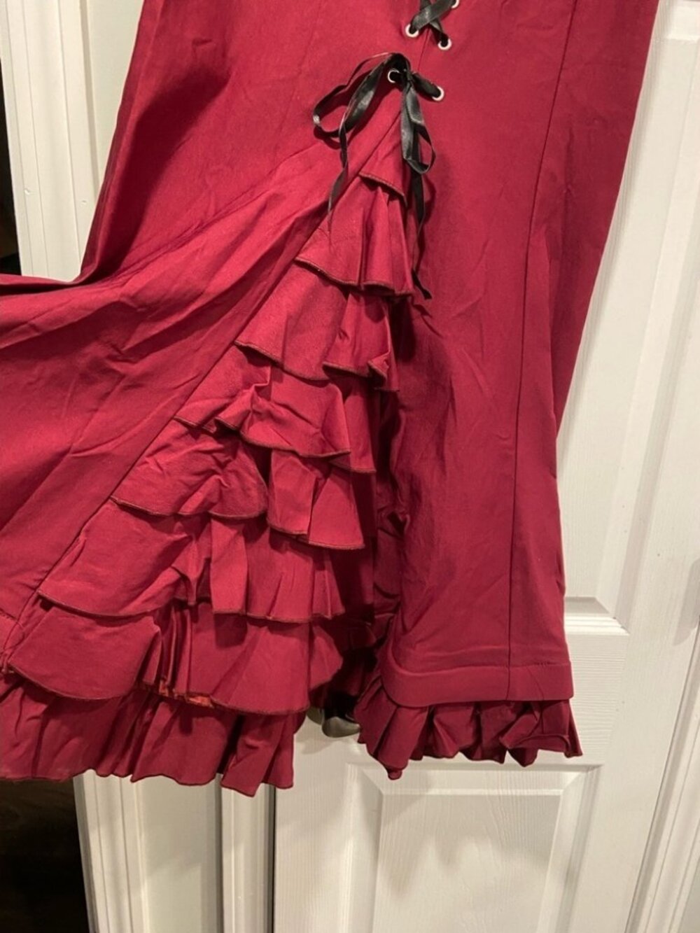 Belle Poque NWT Burgundy Lace-Up Maxi Skirt Victorian Gothic Steampunk Corset S - Picture 4 of 6